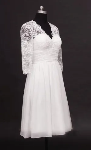 2025 A Line V Neck Long Sleeves Chiffon Knee Length Short Lace Wedding Dresses