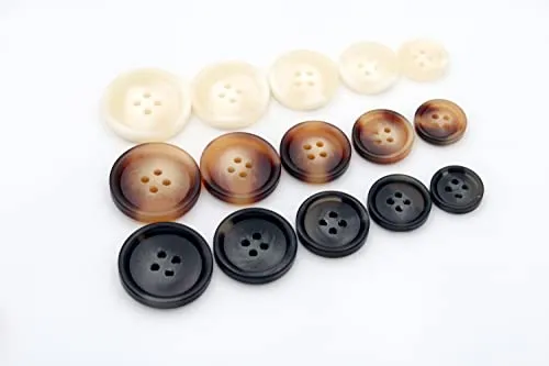 20/Set Resin Button Clothes Sewing Snaps Blazer Shirts 4 Holes Buttons (15mm, Black)