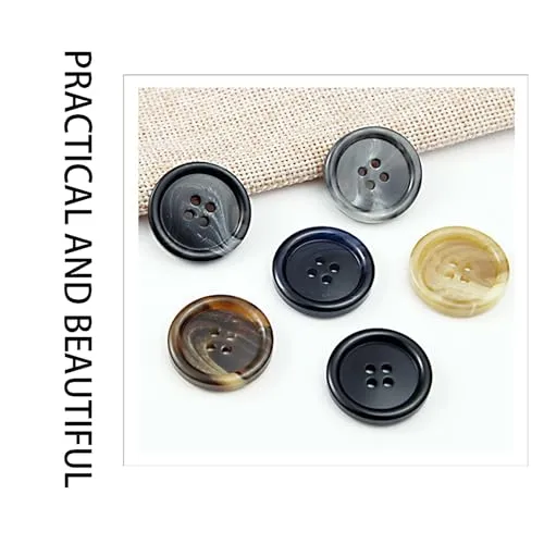 20/Set Resin Button Clothes Sewing Snaps Blazer Shirts 4 Holes Buttons (15mm, Black)