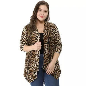 Agnes Orinda Women's Plus Size Leopard Print Cardigan with Asymmetrical Hem and Open Front ,  beige