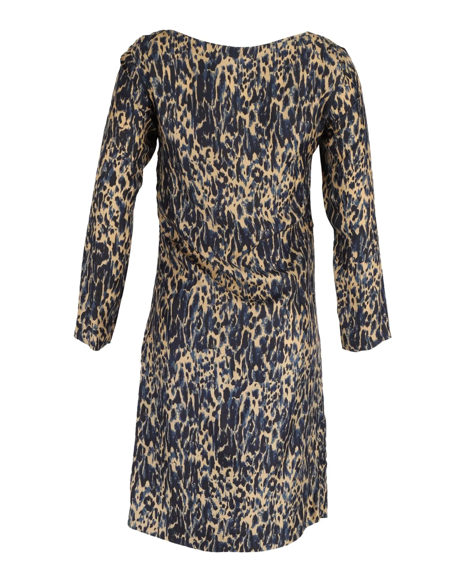 Animal Print Silk Shift Dress in Navy Blue by Dries Van Noten