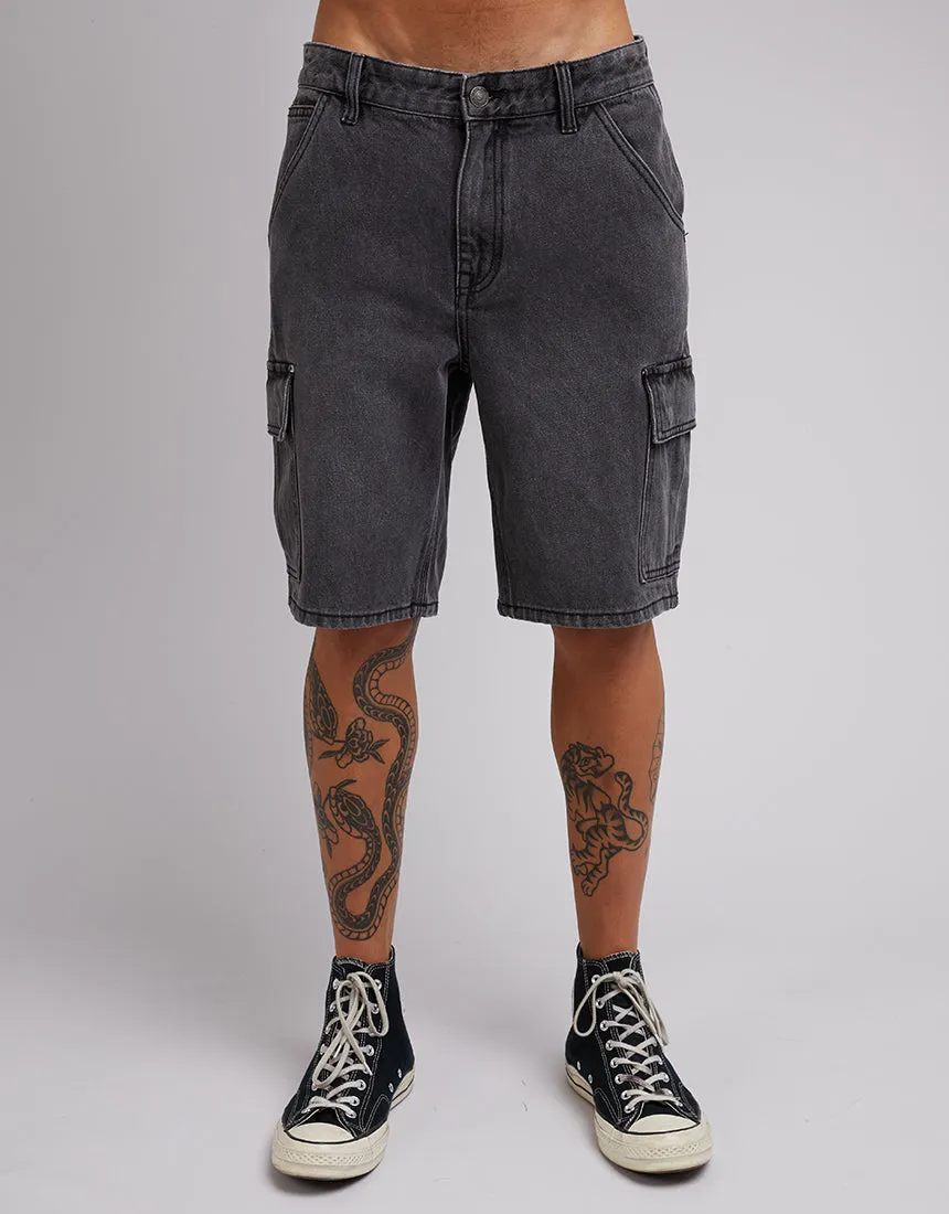 Cargo Denim Short Washed Black