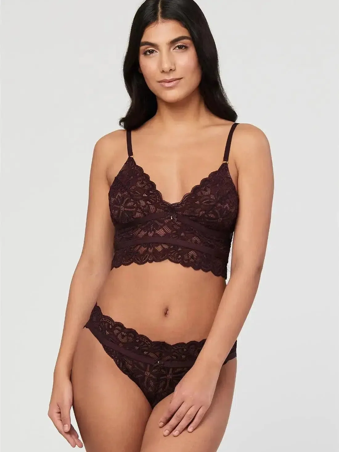 Cocoa Longline Bralette & Brazilian Panty Set
