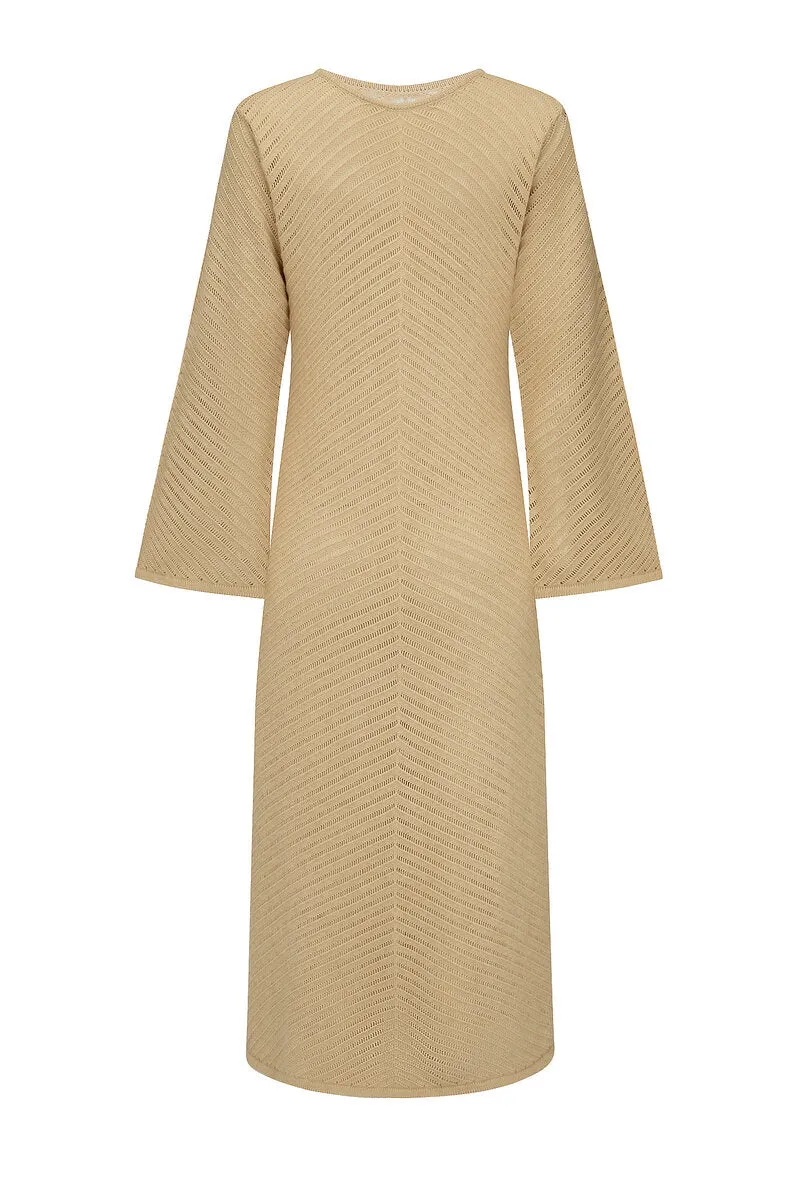 COSMIC DREAM L/S MAXI DRESS - BEIGE