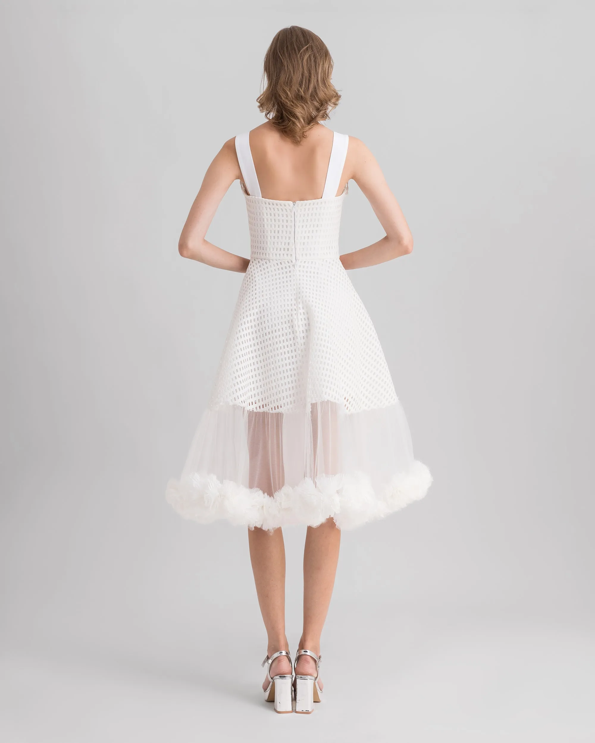 Crochet Lace Flared Midi Dress