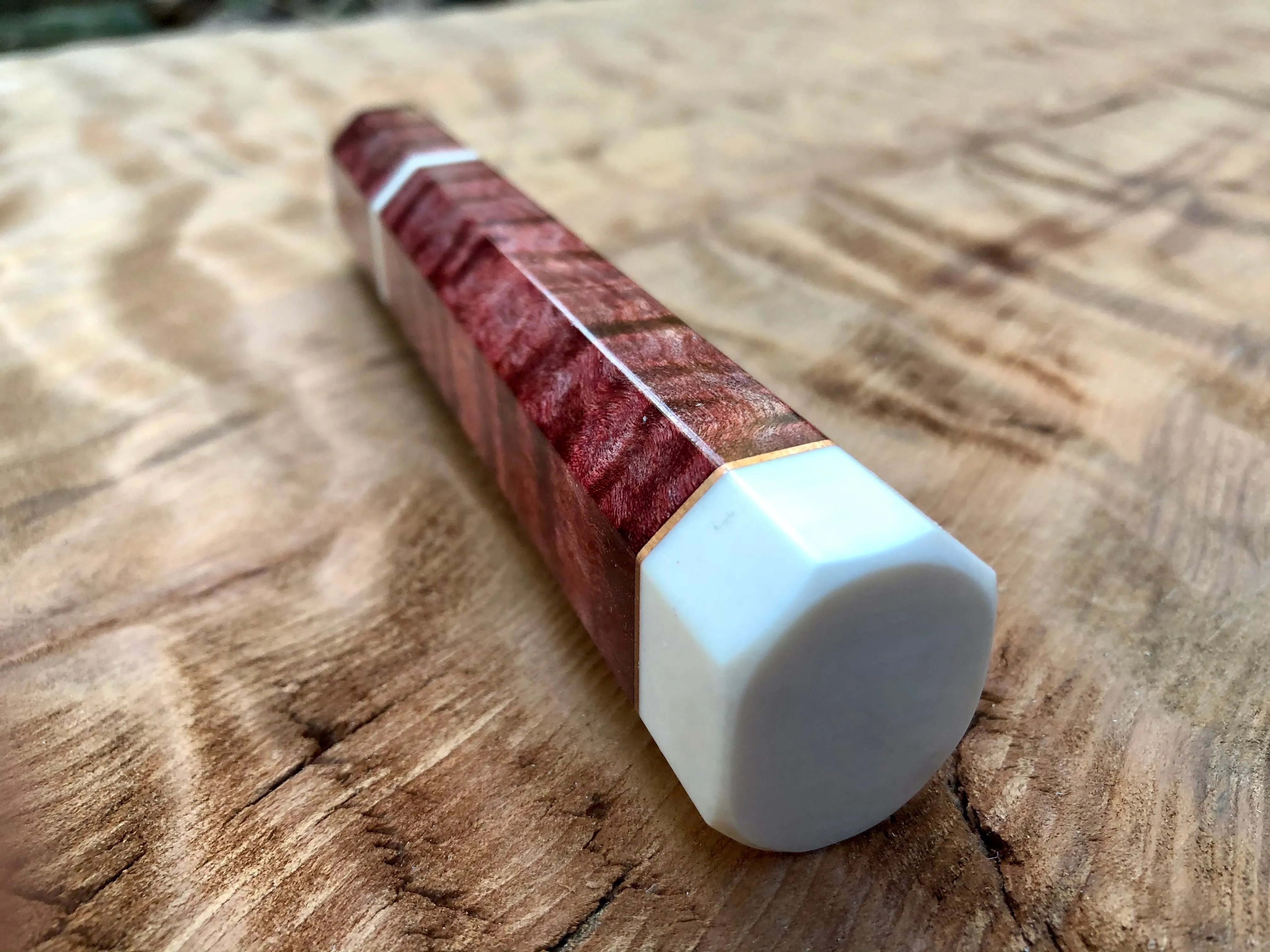 Custom Japanese Knife Handle (Wa Handle) - Dyed Quilted Maple with Faux Ivory