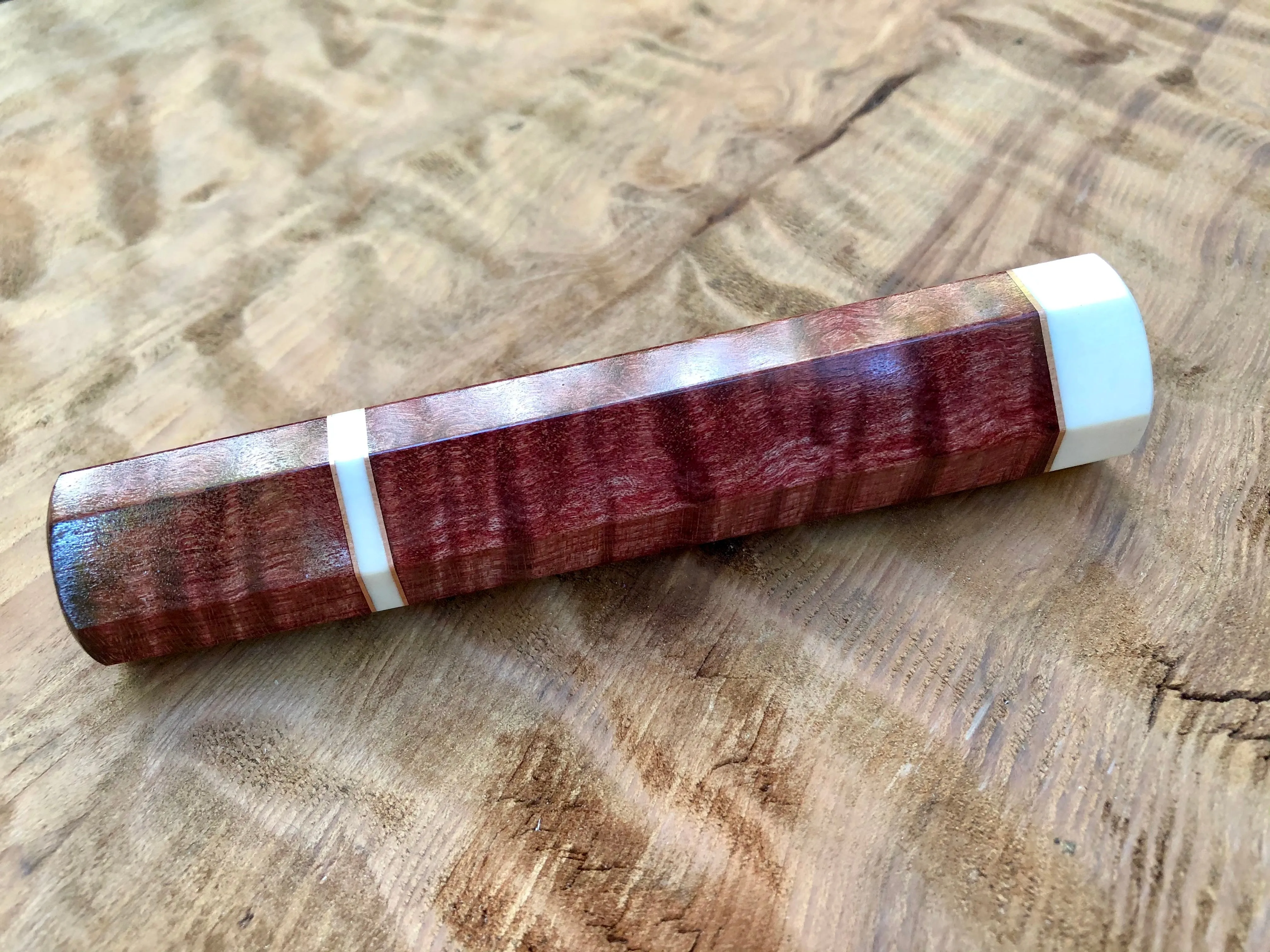 Custom Japanese Knife Handle (Wa Handle) - Dyed Quilted Maple with Faux Ivory