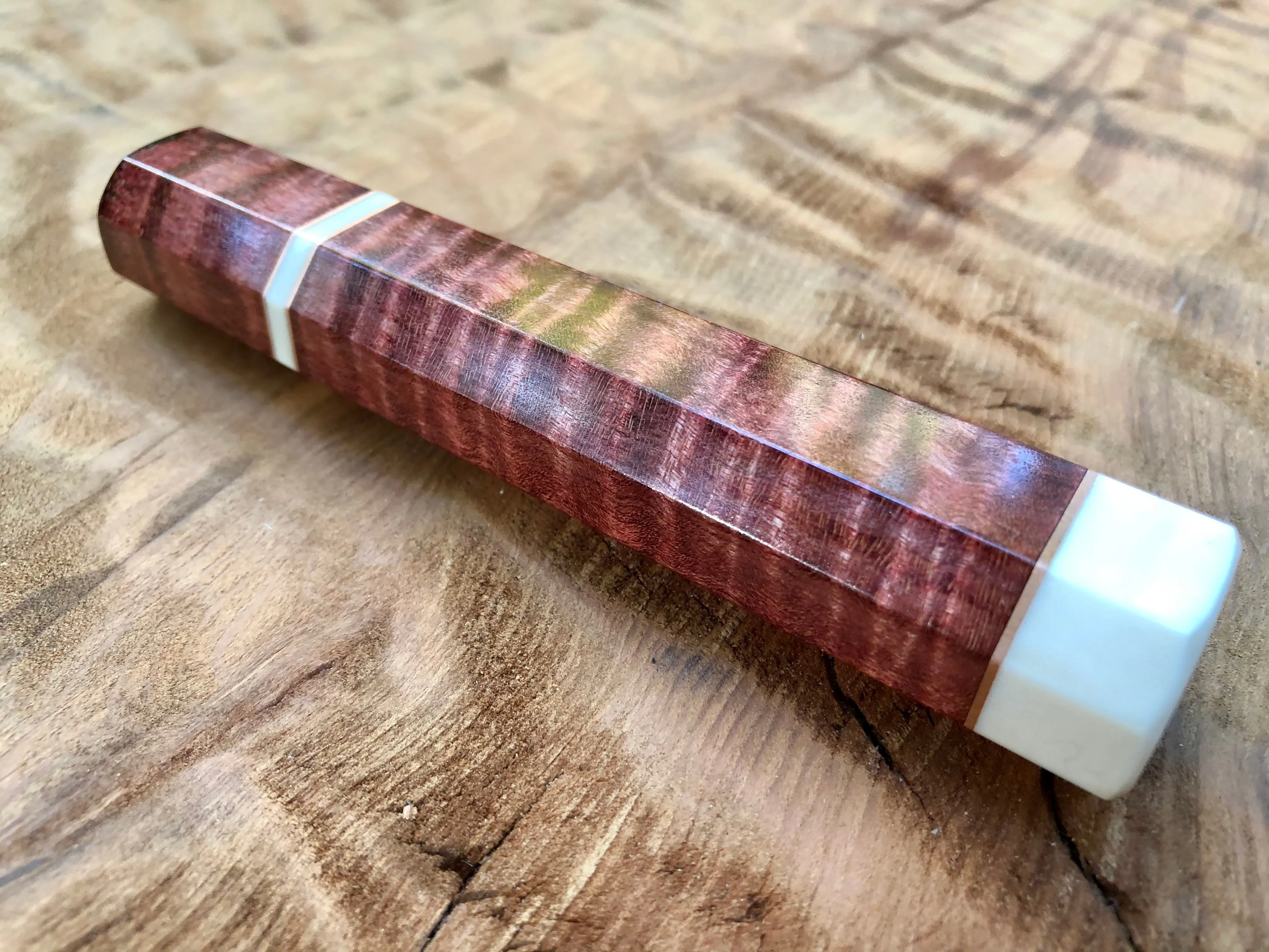 Custom Japanese Knife Handle (Wa Handle) - Dyed Quilted Maple with Faux Ivory