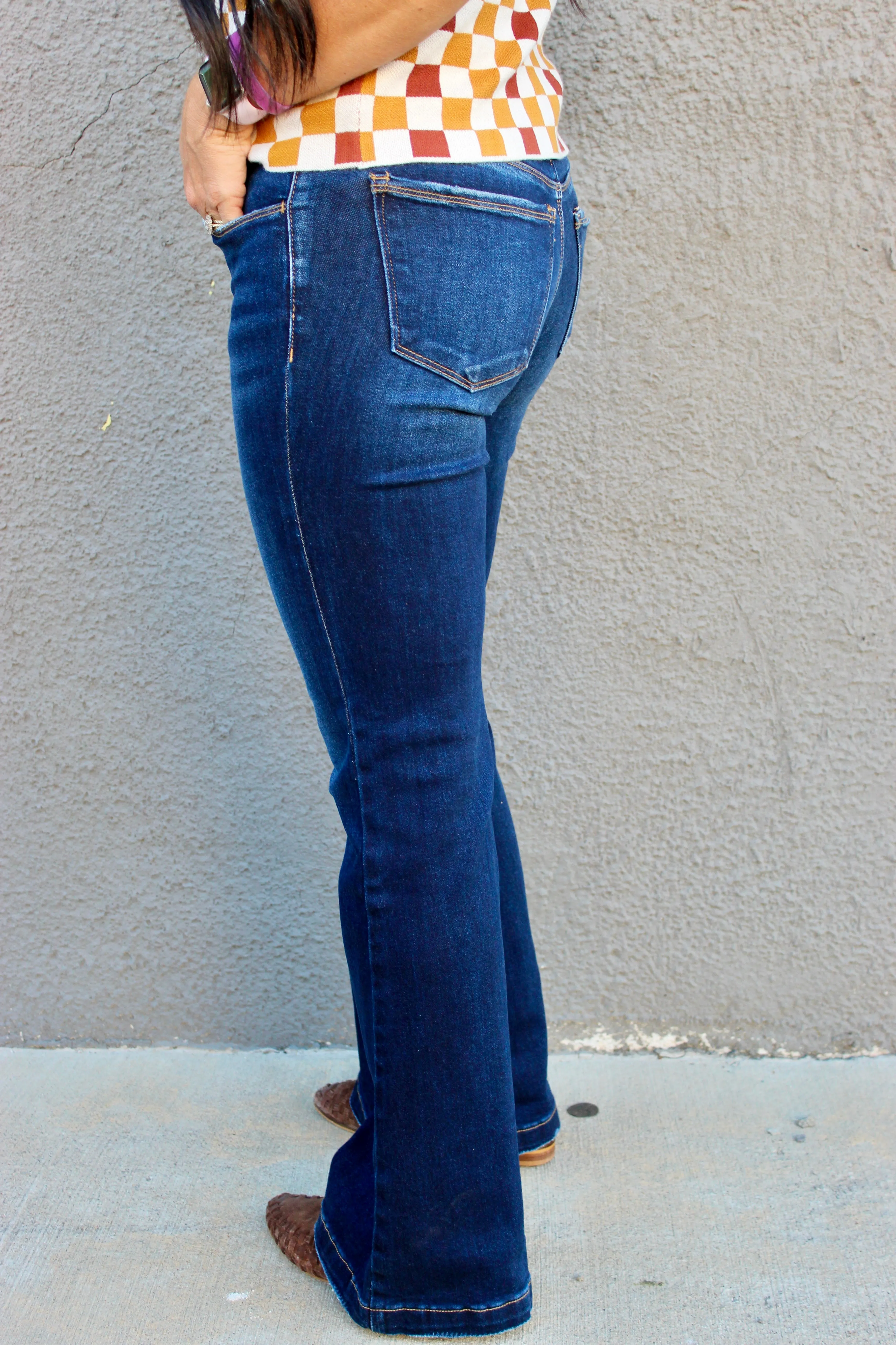 Dalton Mid Rise Dark Flare Jeans