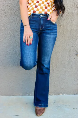 Dalton Mid Rise Dark Flare Jeans