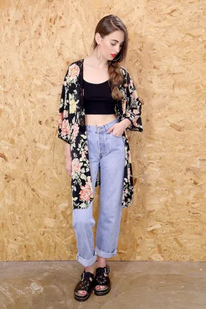 Dark Rose Daydream Lace Trim Kimono