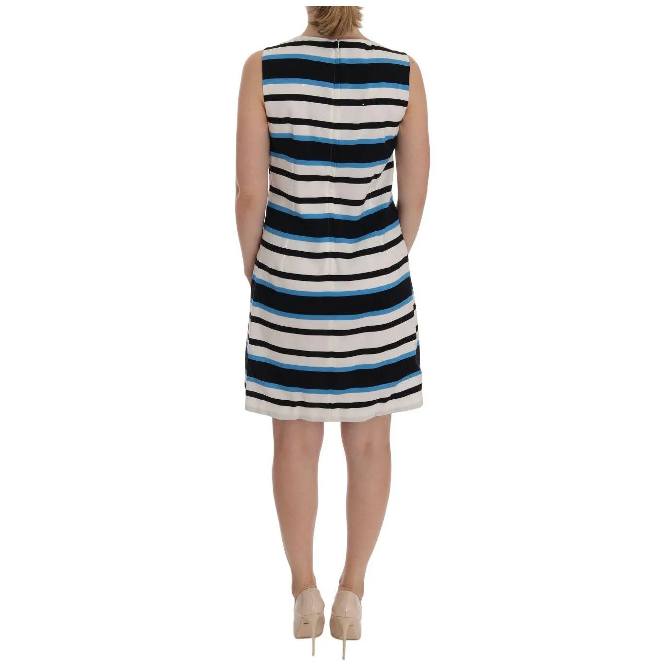Dolce & Gabbana Elegant Sleeveless Striped Silk Shift Dress