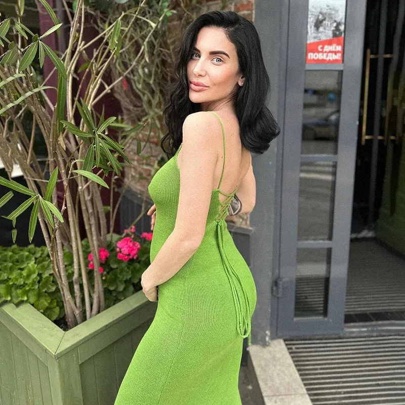 Elegant Bandage Backless Knit Maxi Dress