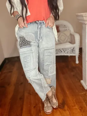 Elijah Patch Work Ankle Denim Jeans
