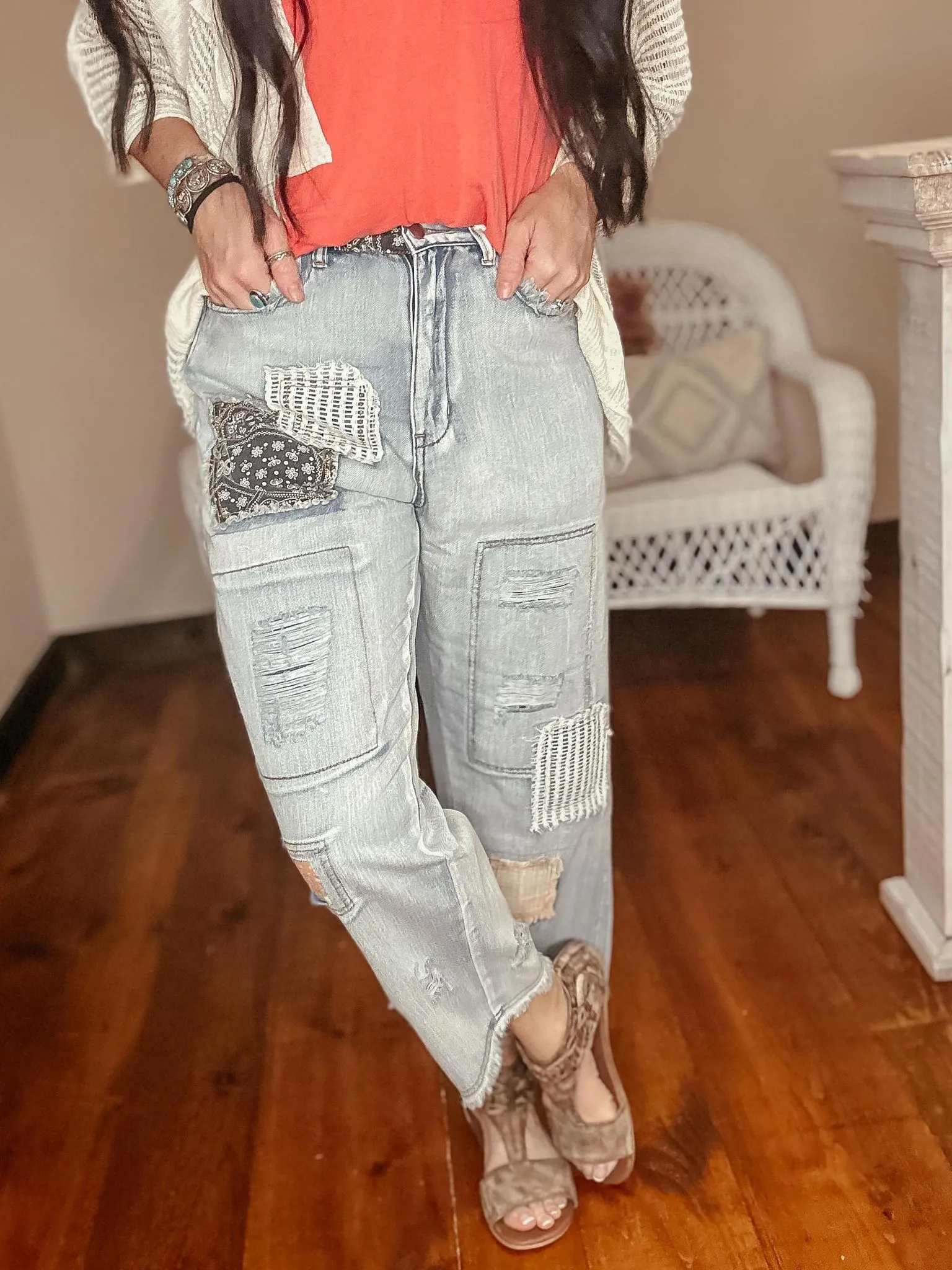 Elijah Patch Work Ankle Denim Jeans