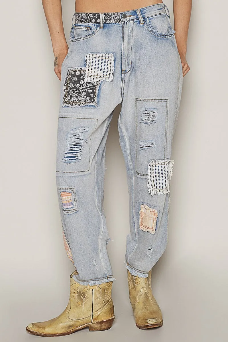 Elijah Patch Work Ankle Denim Jeans
