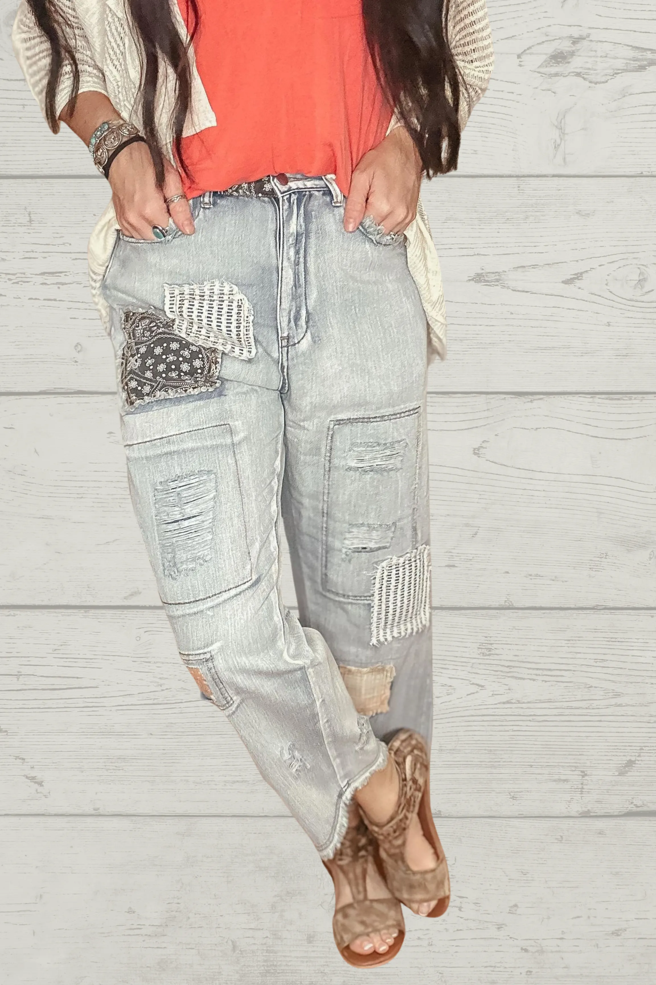 Elijah Patch Work Ankle Denim Jeans