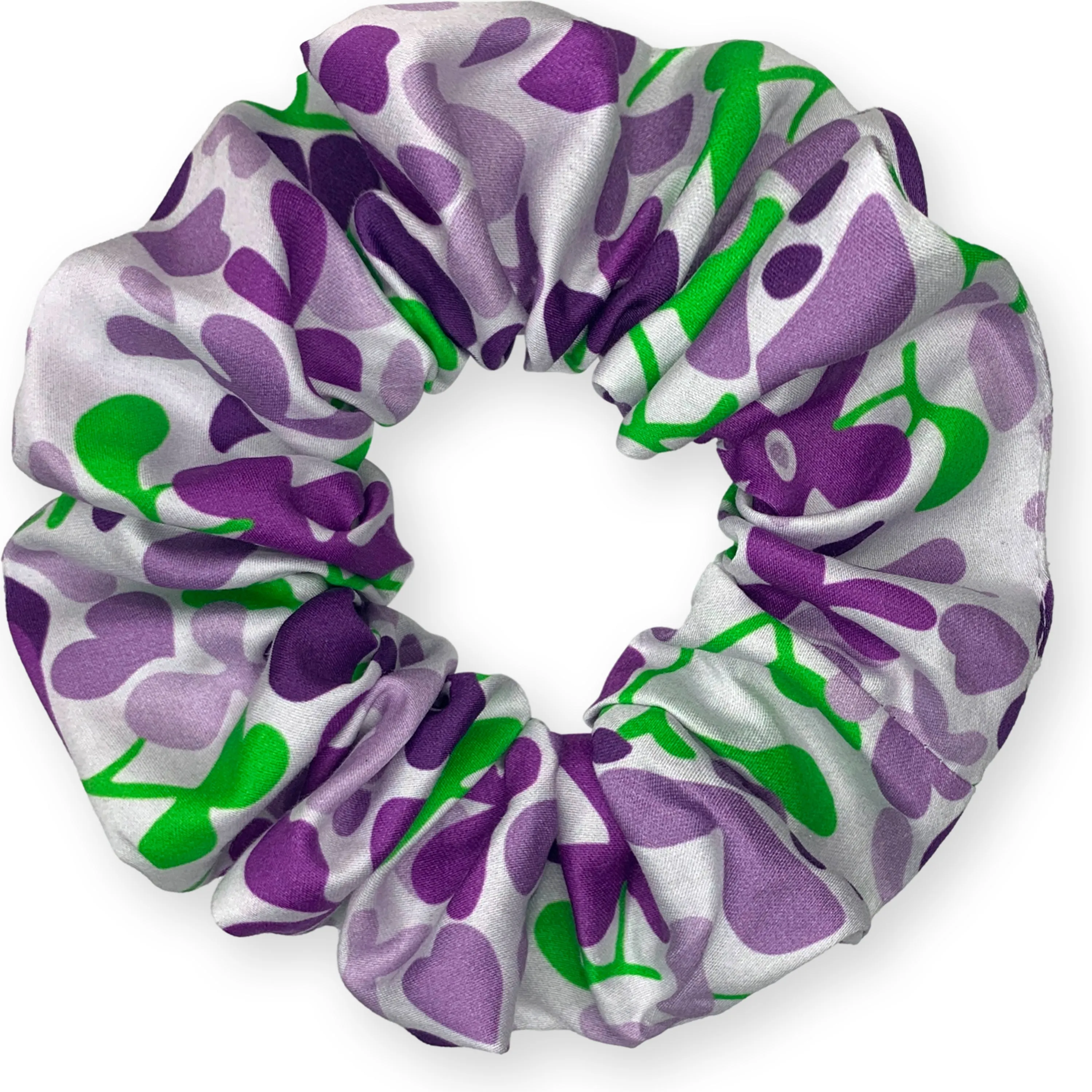 Floral Print Cotton Scrunchies Standard Size Made in the USA Purple