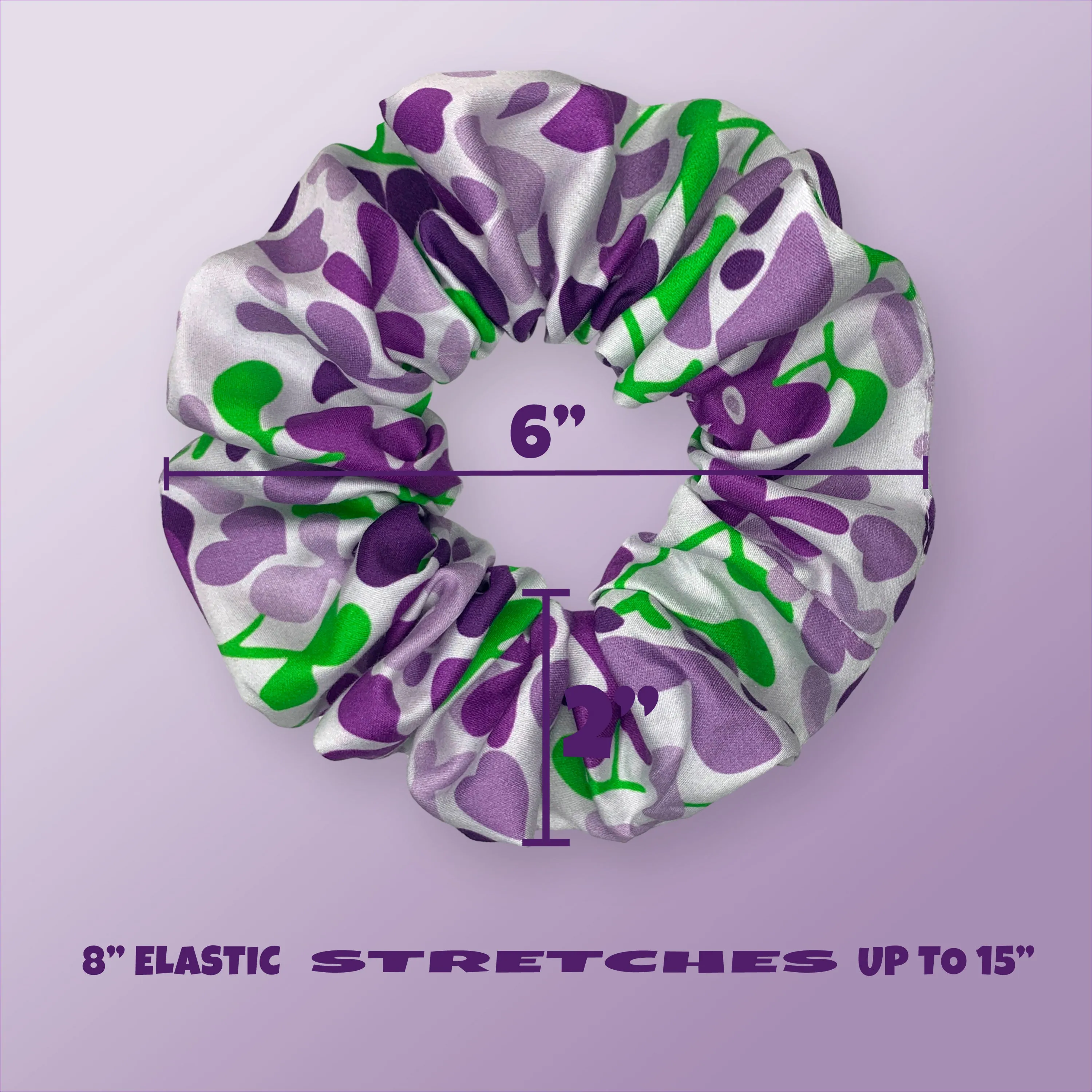 Floral Print Cotton Scrunchies Standard Size Made in the USA Purple