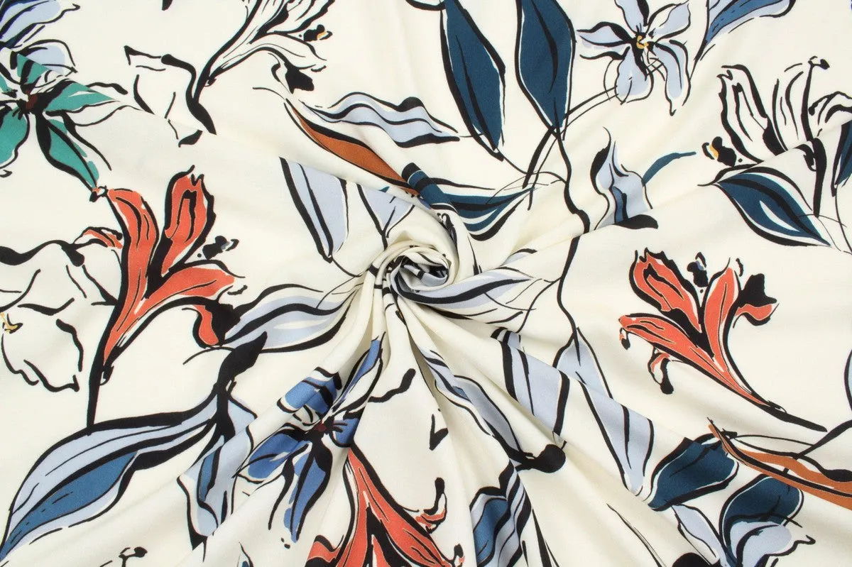 Fluid Viscose Floral Print - Lily Flowers Design - M.O.Q 30 Mts