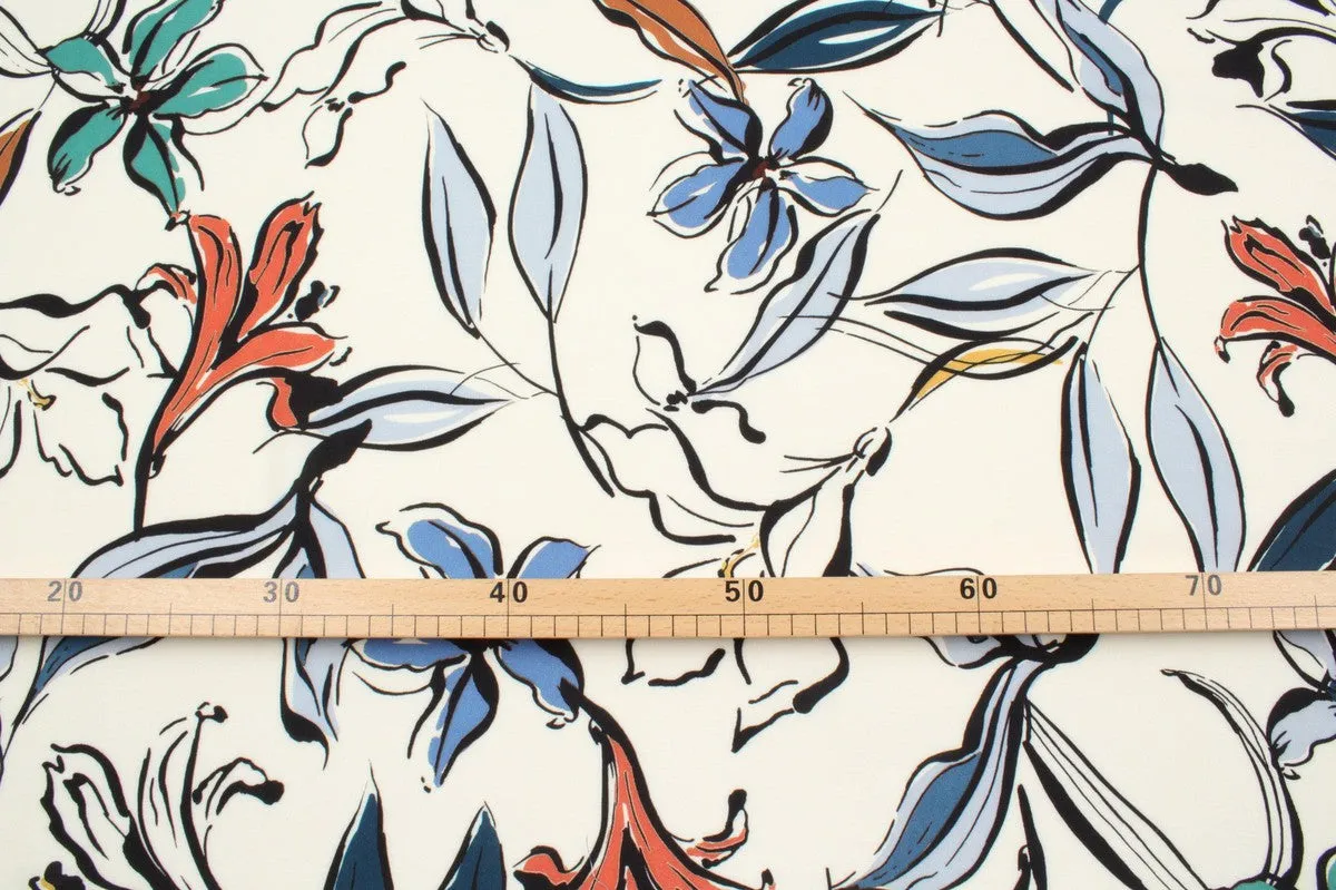 Fluid Viscose Floral Print - Lily Flowers Design - M.O.Q 30 Mts