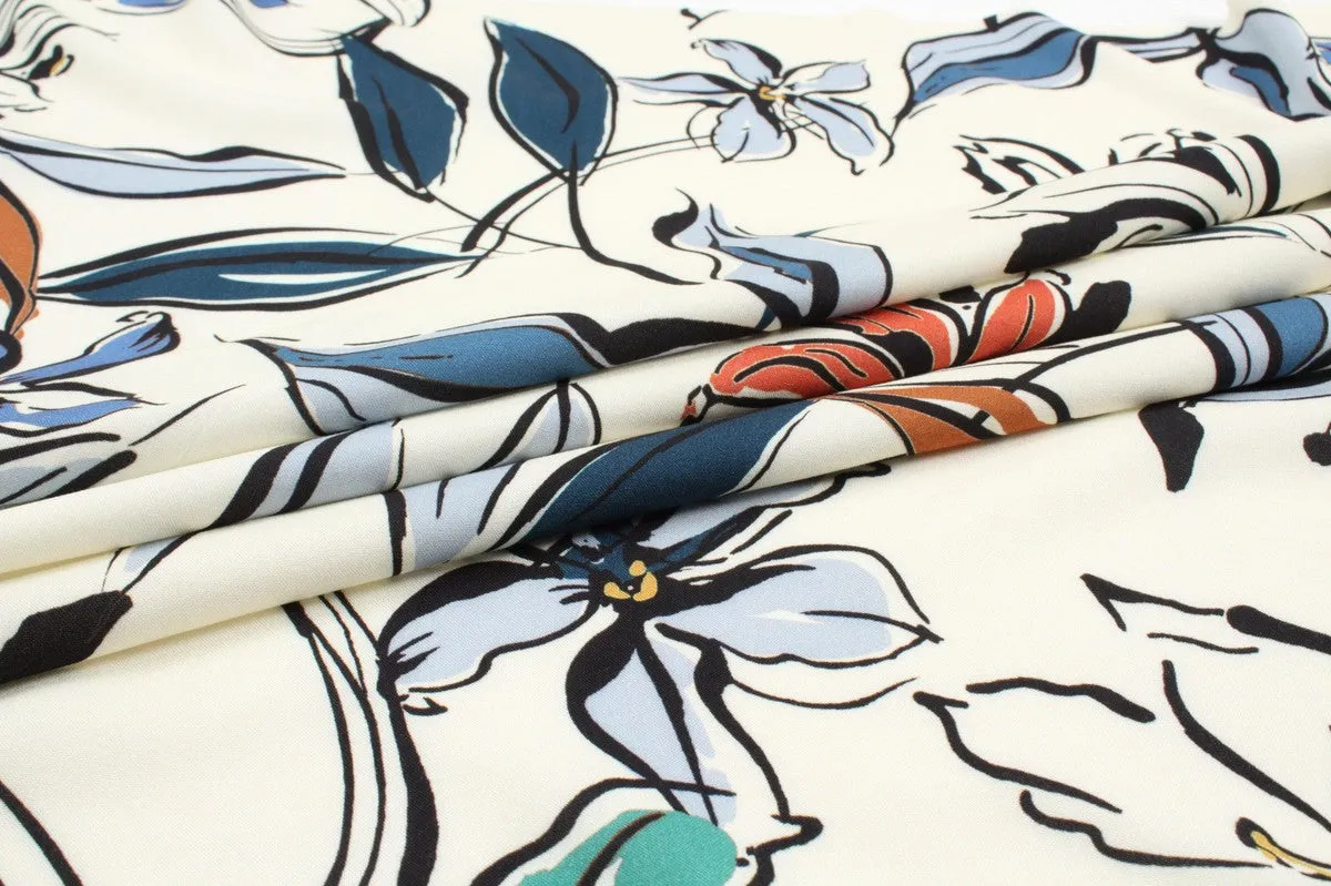 Fluid Viscose Floral Print - Lily Flowers Design - M.O.Q 30 Mts