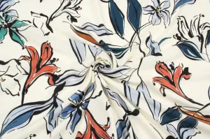 Fluid Viscose Floral Print - Lily Flowers Design - M.O.Q 30 Mts