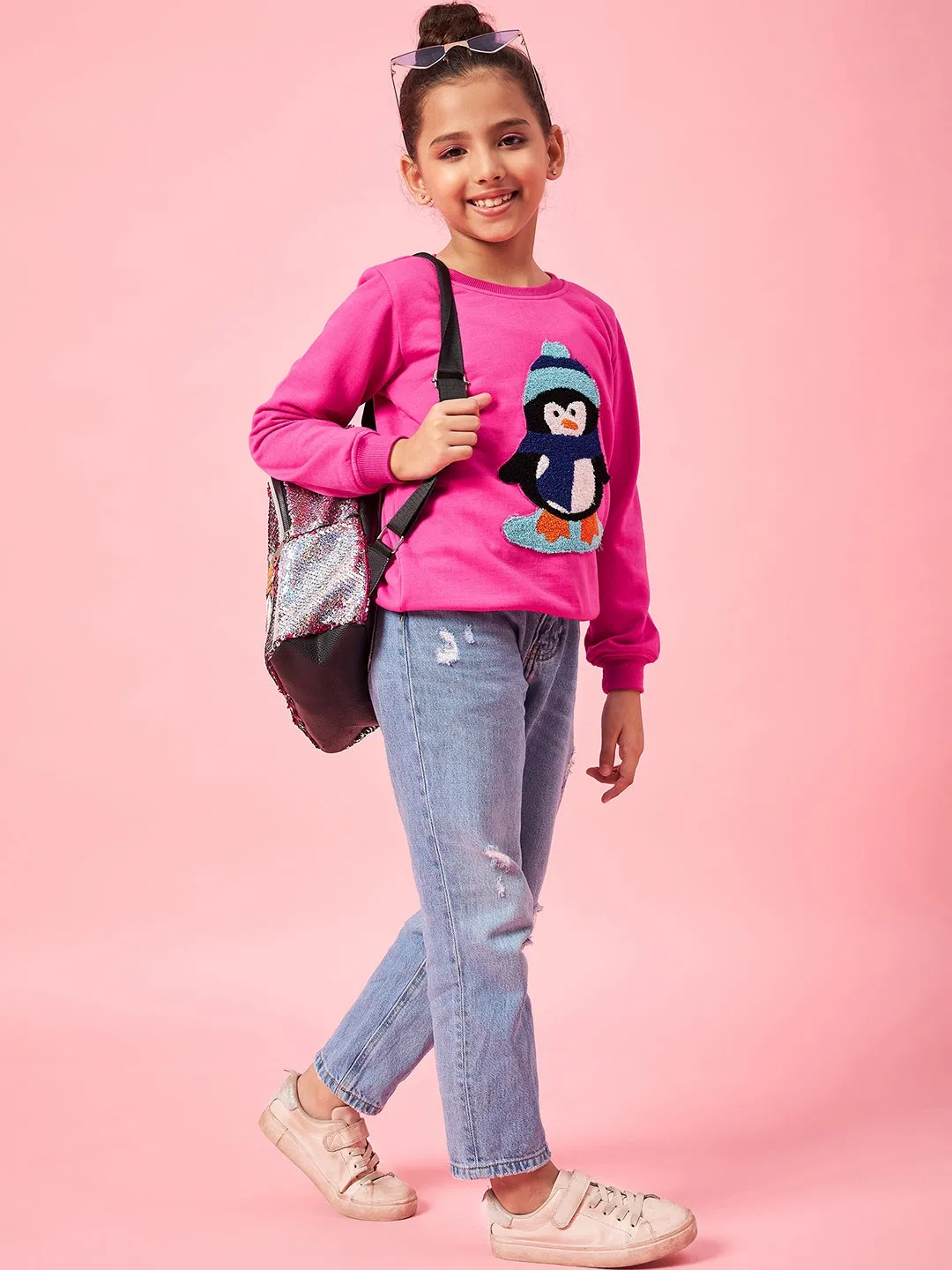 Girls Graphic Embroidered Pullover Sweatshirt