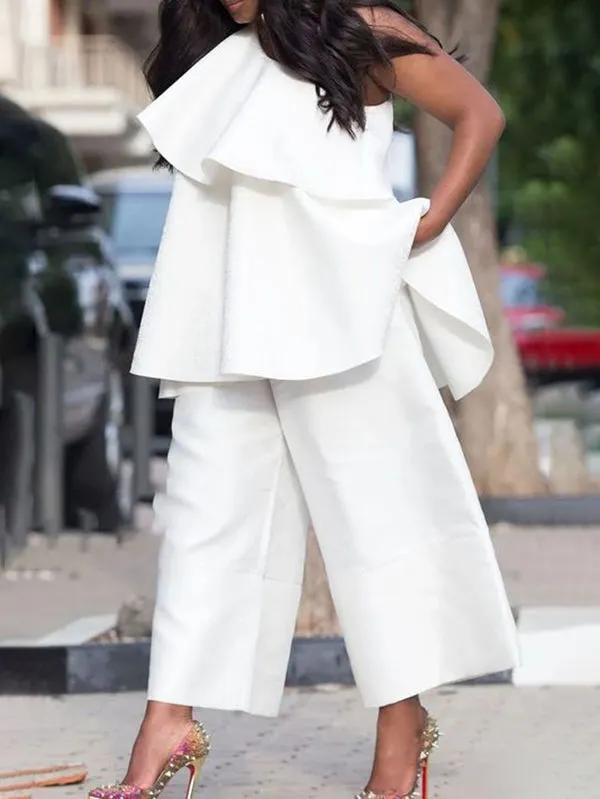 High Waisted Loose Pockets Solid Color Pants Trousers
