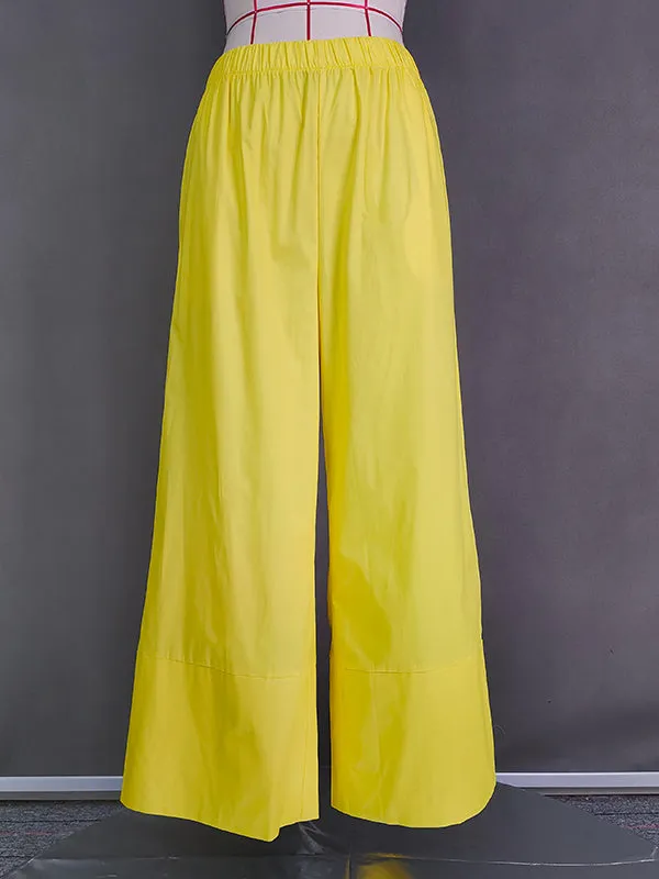 High Waisted Loose Pockets Solid Color Pants Trousers