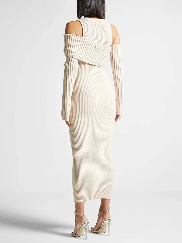 Hit Color Casual Knitting Dresses For Women Round Neck Long Sleeve High Waist Off Shoulder Temperament Dress Female Fashion