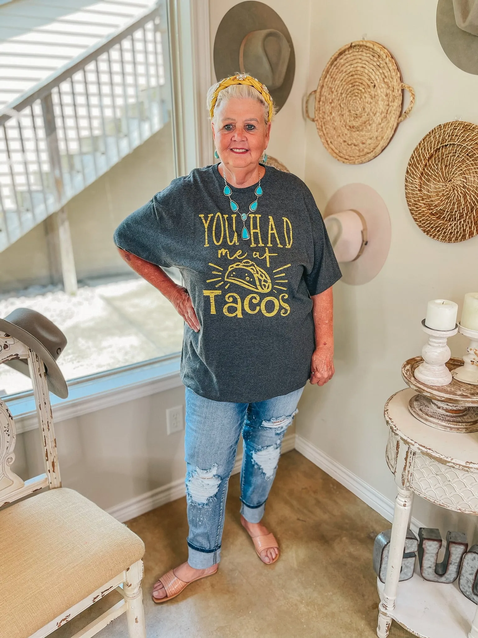Last Chance Size Small, XL & 2XL | You Had Me at Tacos Short Sleeve Graphic Tee in Charcoal Grey