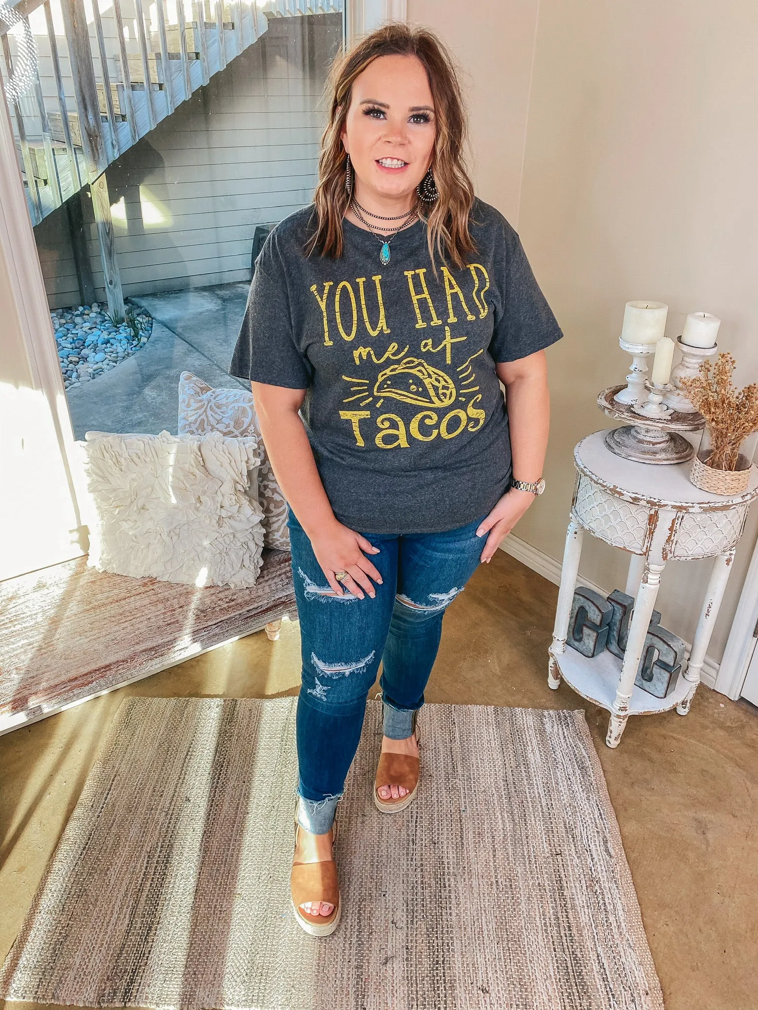 Last Chance Size Small, XL & 2XL | You Had Me at Tacos Short Sleeve Graphic Tee in Charcoal Grey