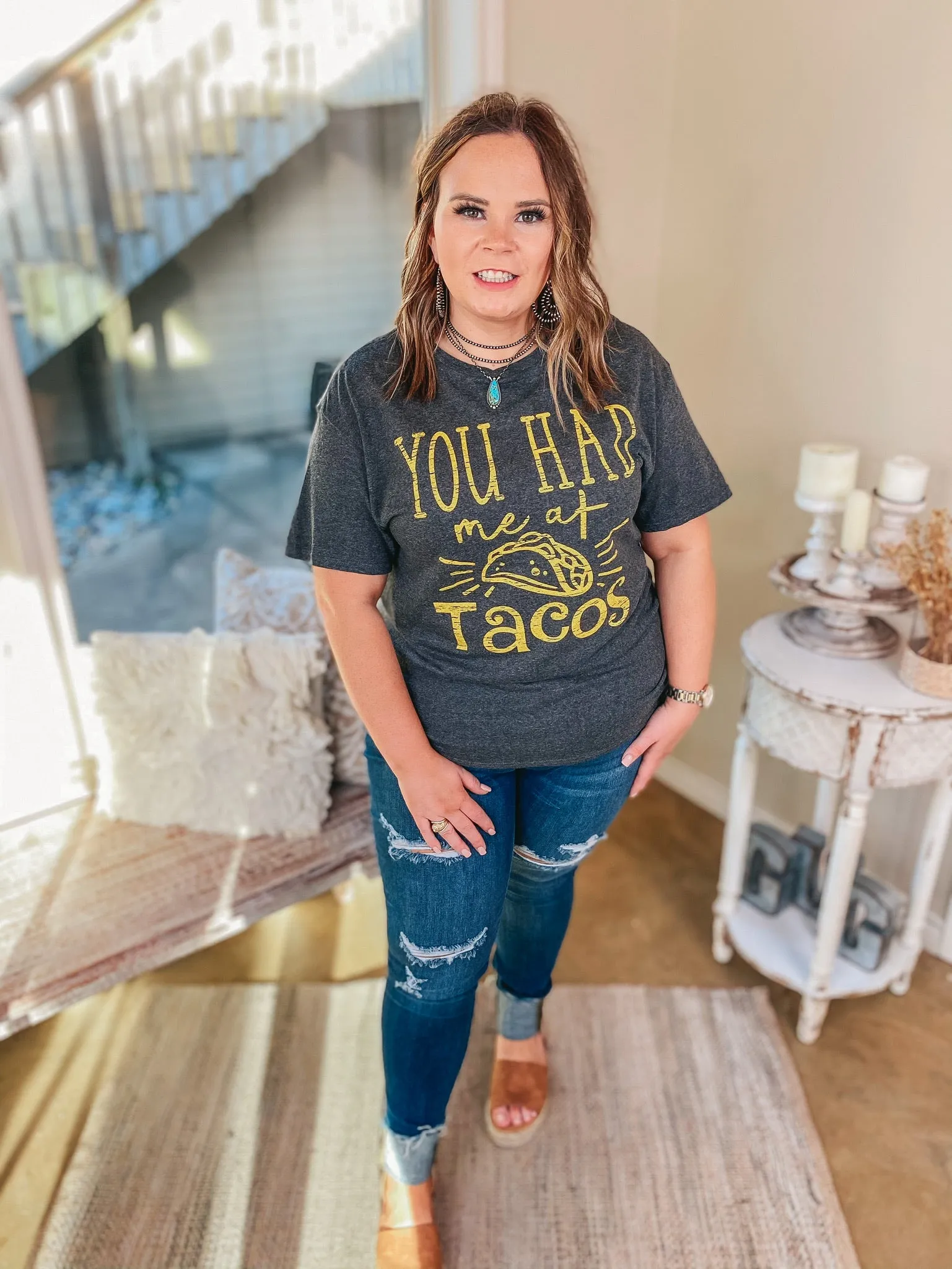 Last Chance Size Small, XL & 2XL | You Had Me at Tacos Short Sleeve Graphic Tee in Charcoal Grey
