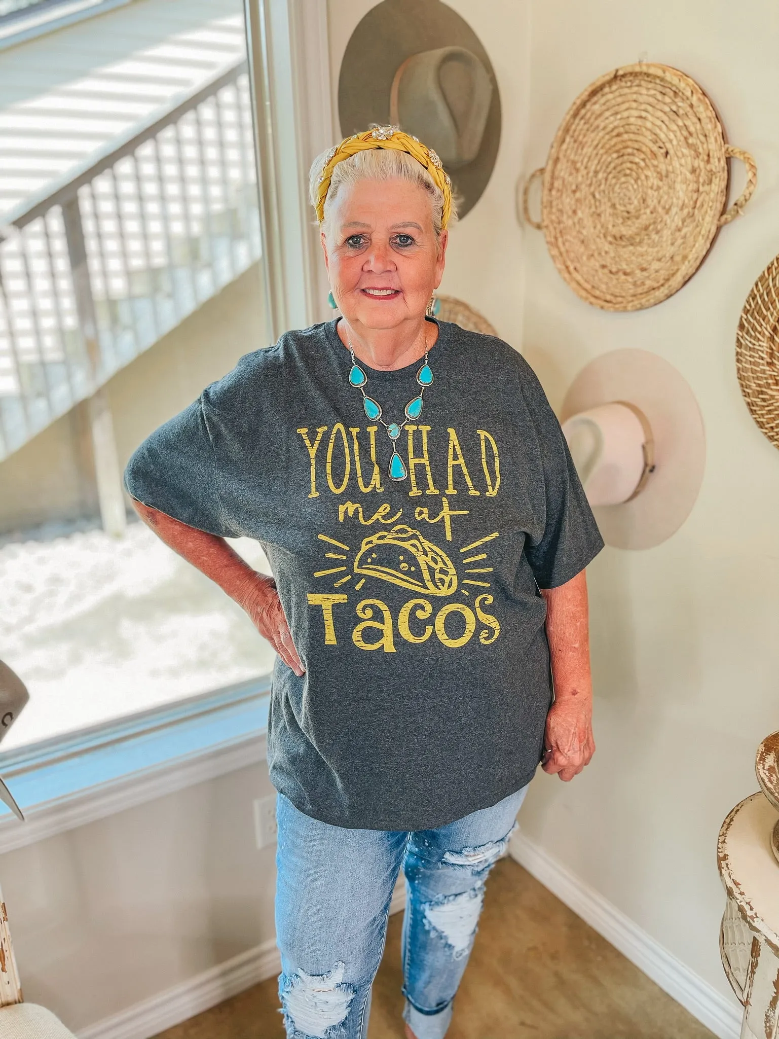 Last Chance Size Small, XL & 2XL | You Had Me at Tacos Short Sleeve Graphic Tee in Charcoal Grey
