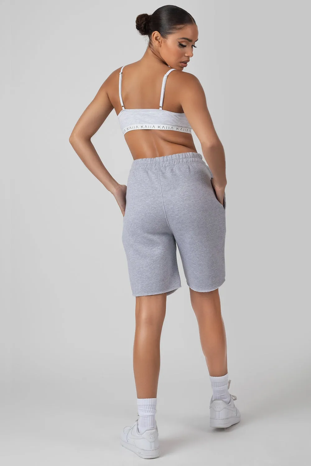 Longline Raw Hem Shorts Grey