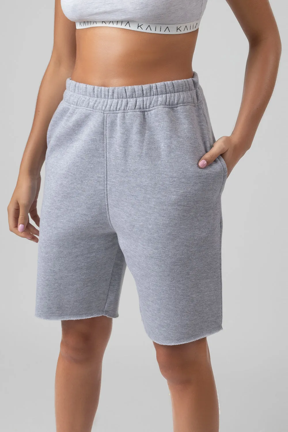 Longline Raw Hem Shorts Grey