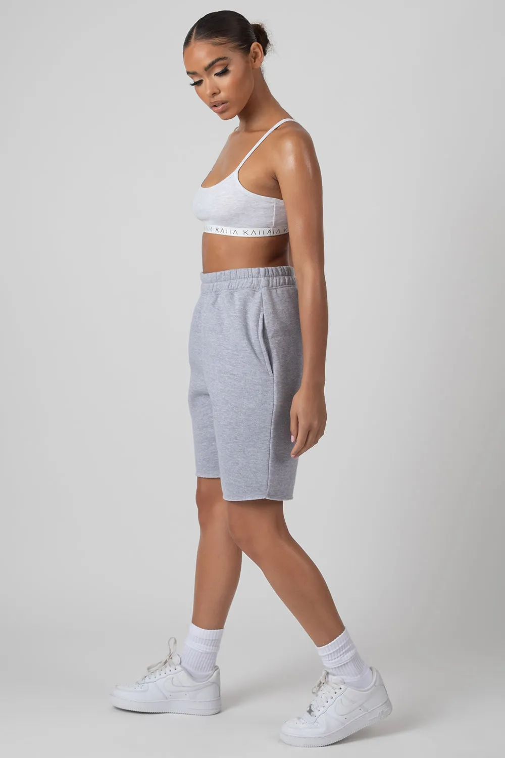 Longline Raw Hem Shorts Grey