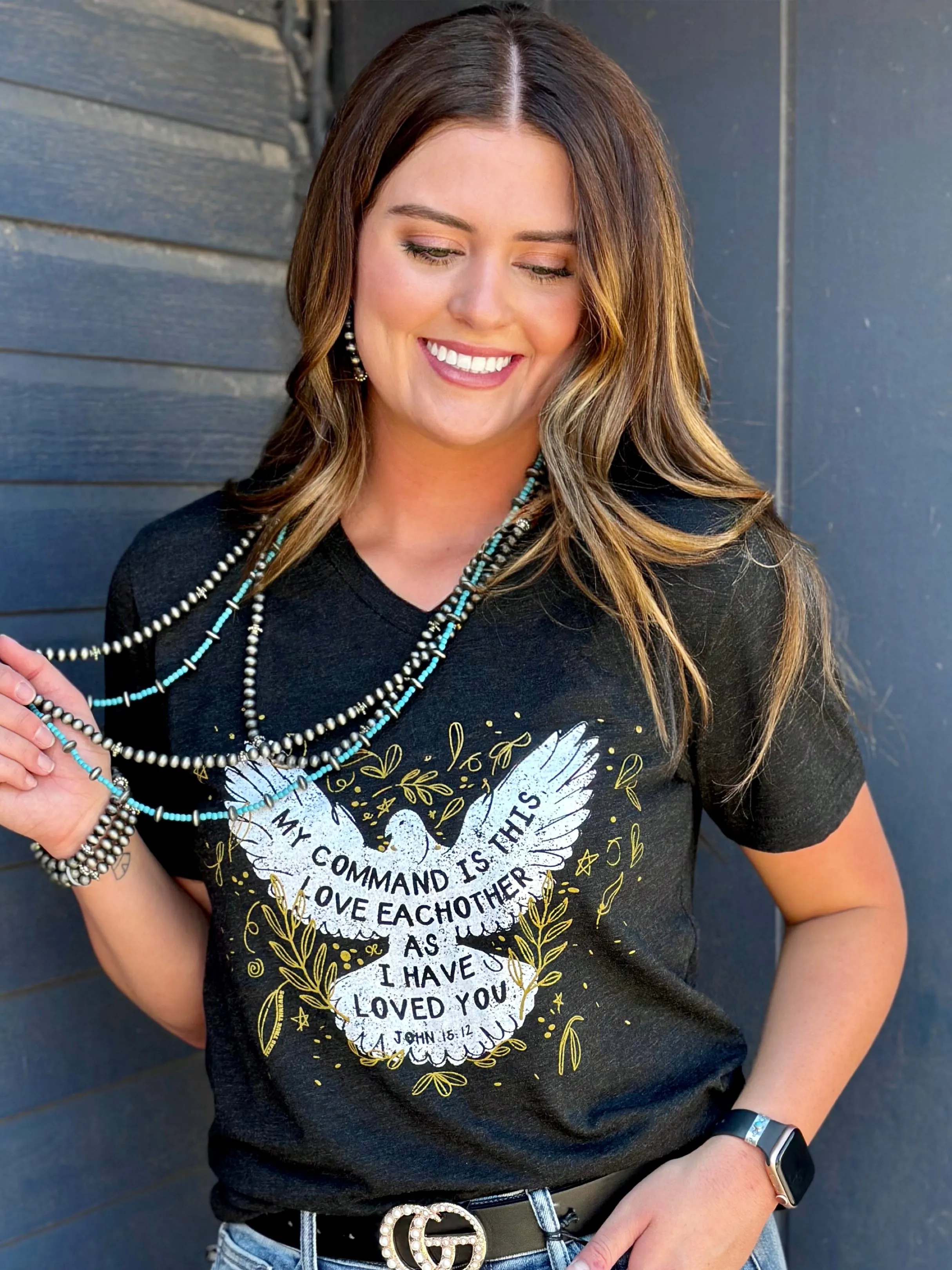 Love One Another Dove V-Neck Tee by Texas True Threads
