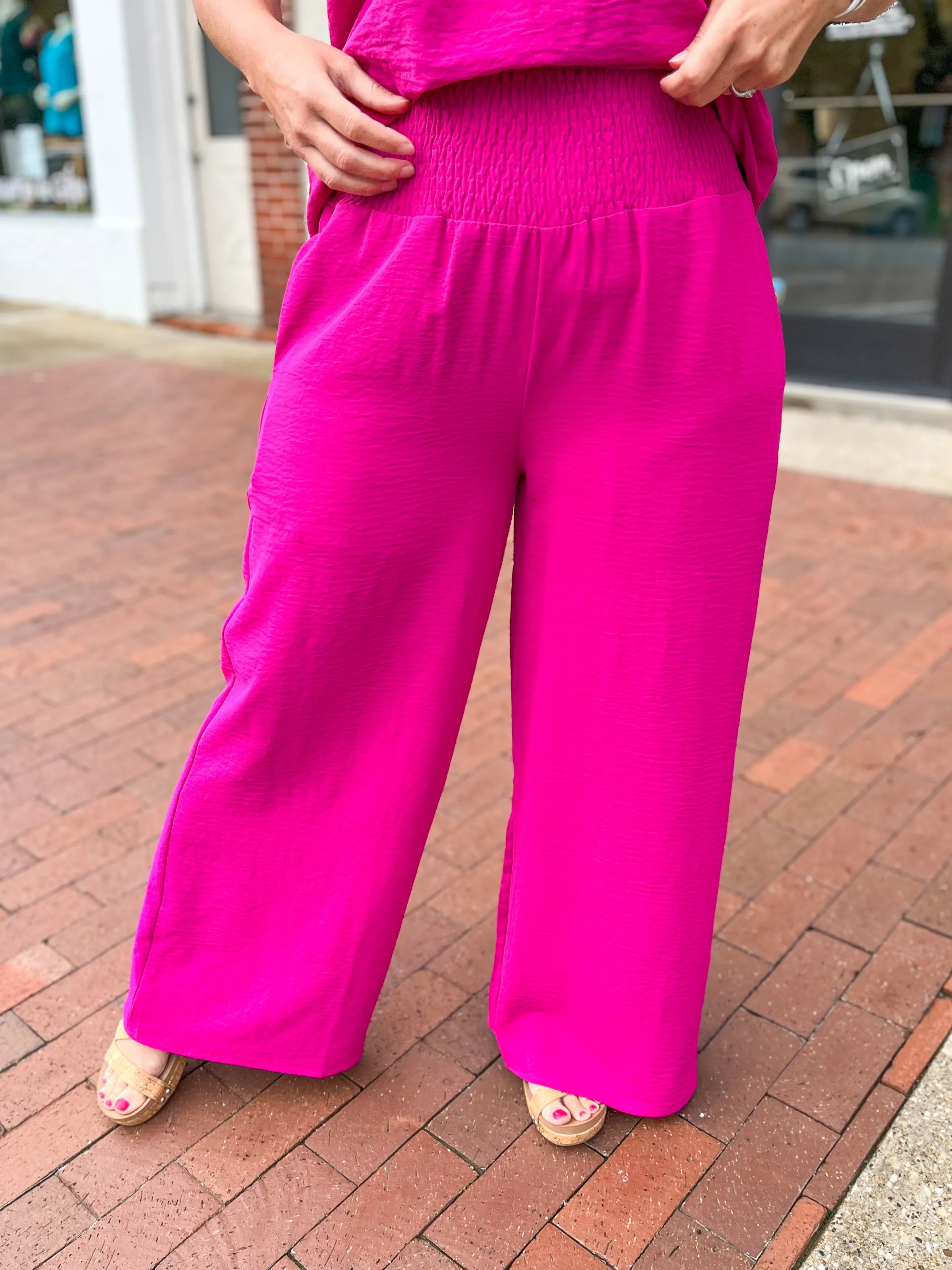 Magenta Crinkle Tank & Wide Leg Pant Set