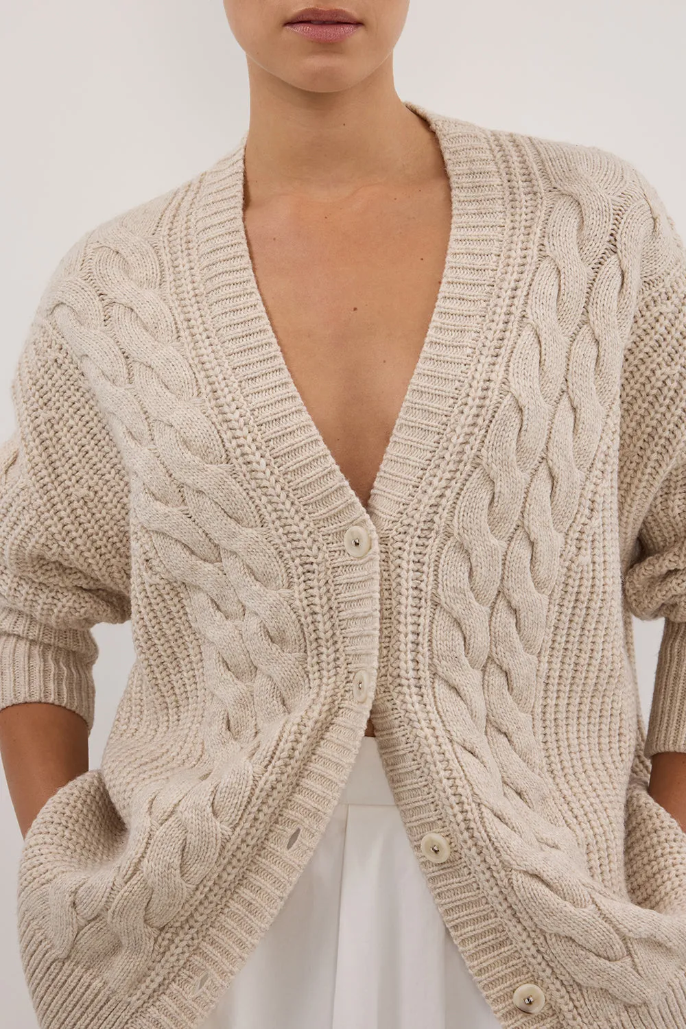 MARA CHALK CABLE KNIT CARDIGAN