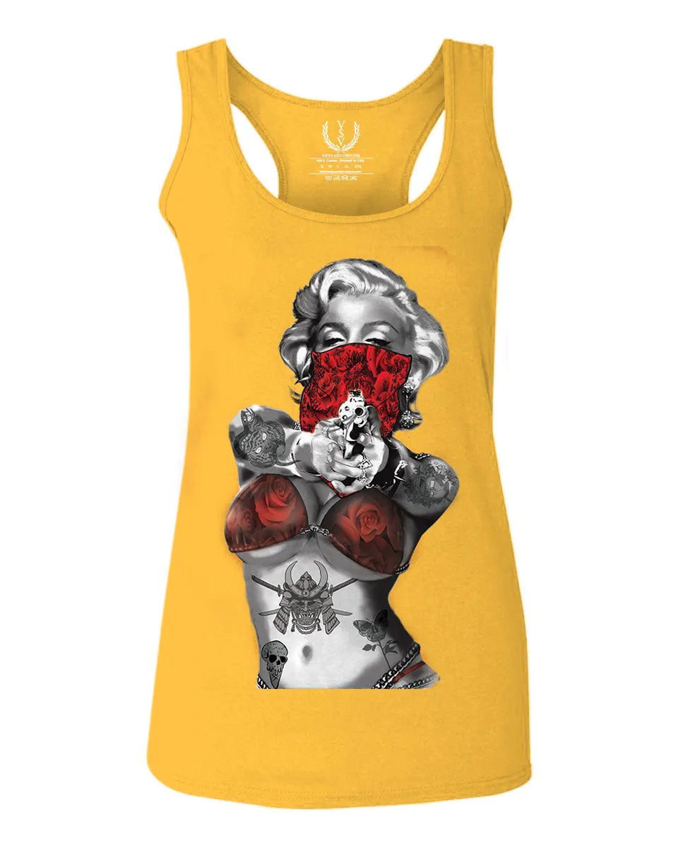 Marilyn Monroe Gangster Cool Graphic Hipster Red Roses Summer women's Tank Top sleeveless Racerback