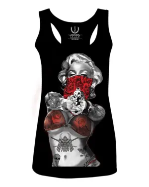 Marilyn Monroe Gangster Cool Graphic Hipster Red Roses Summer  women's Tank Top sleeveless Racerback
