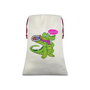 Munchies the Crocodile Sublimation Linen Drawstring Sack
