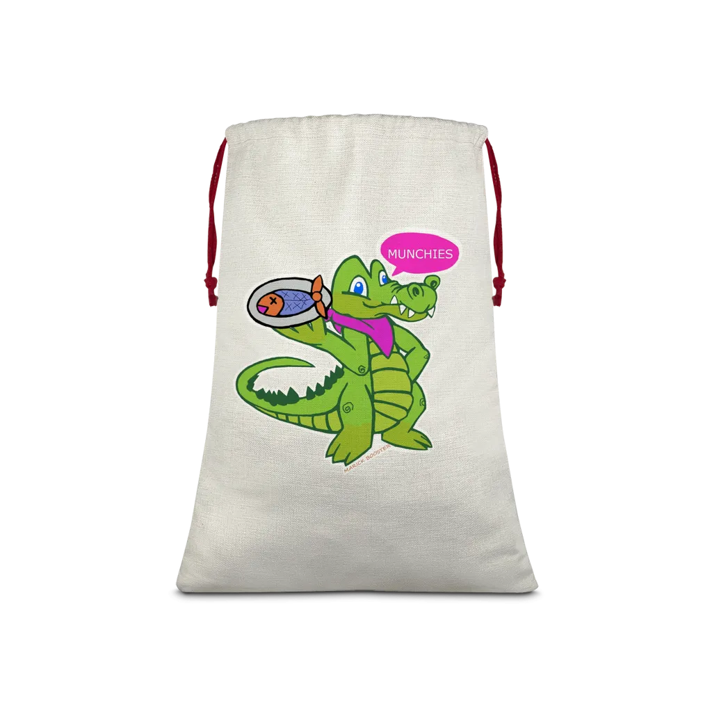 Munchies the Crocodile Sublimation Linen Drawstring Sack