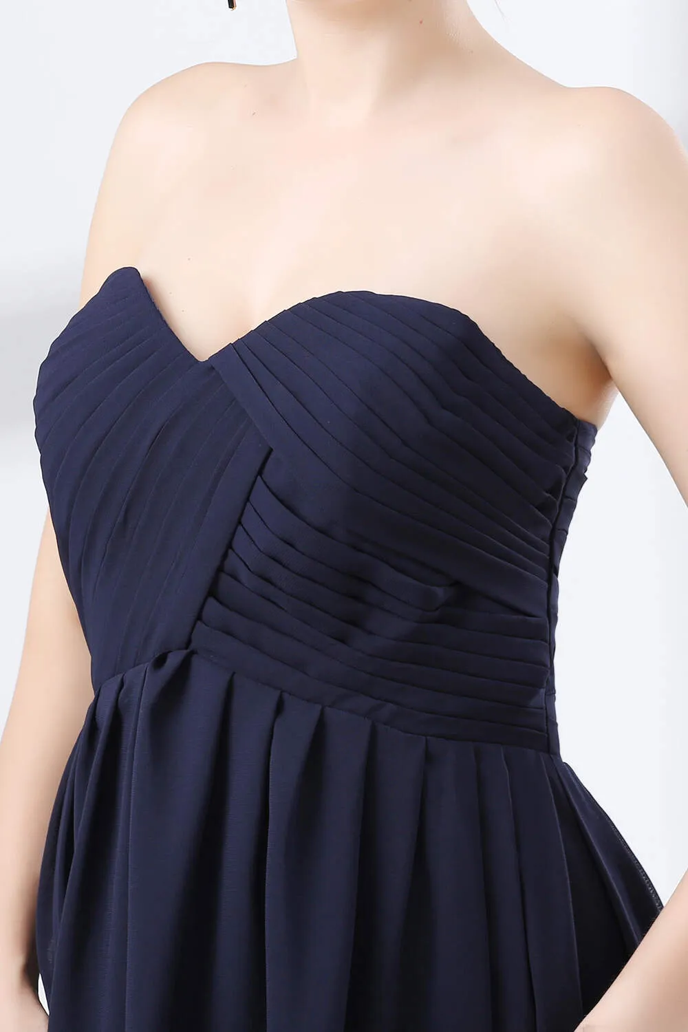Navy Blue Sweetheart High Waist Chiffon Pleats Bridesmaid Dresses
