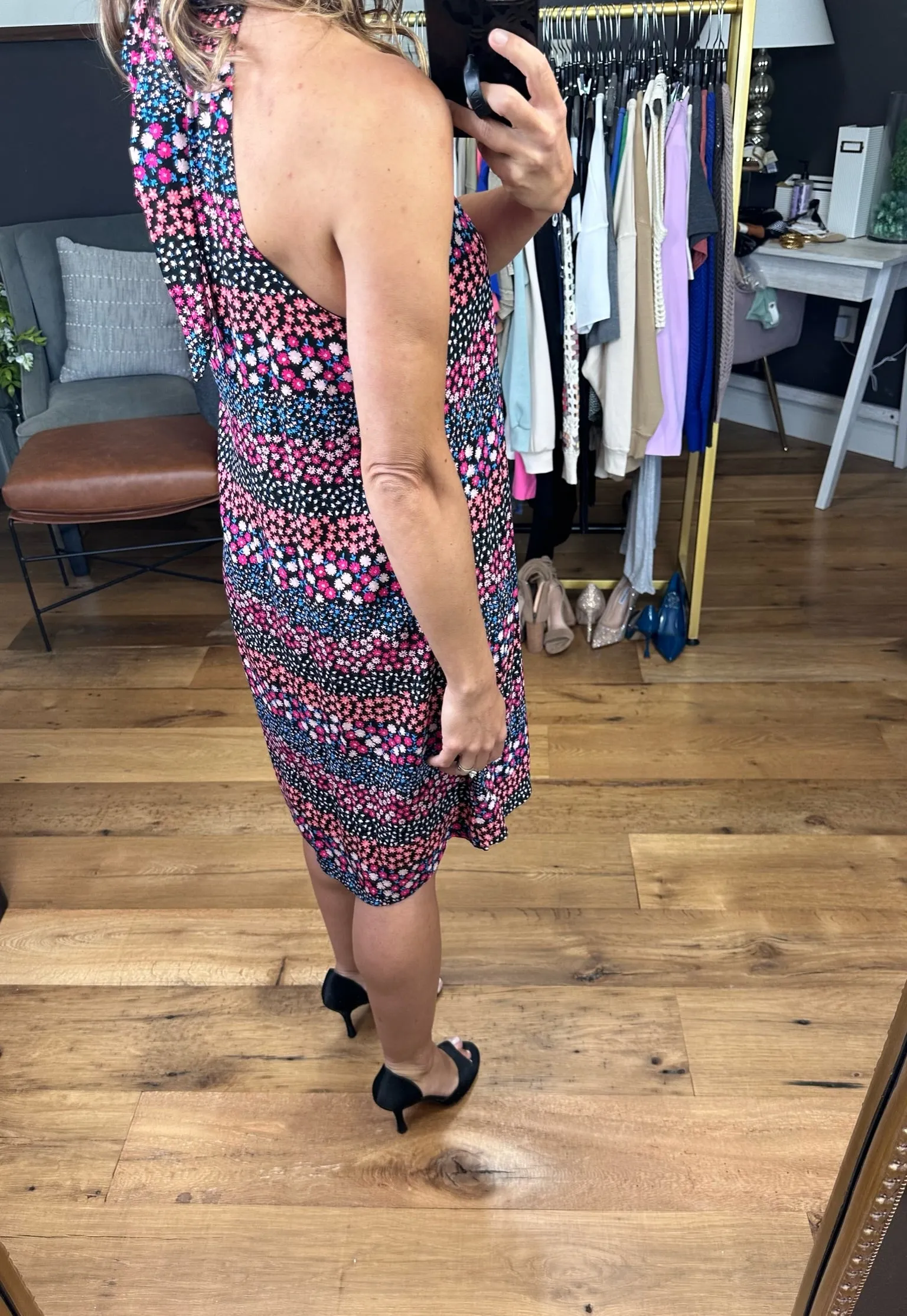 Never Better Contrasting Pattern Dress - Black Multi