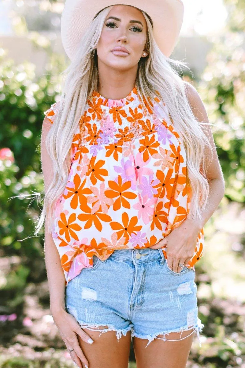 Nya Ruffled Orange and Pink Floral Top