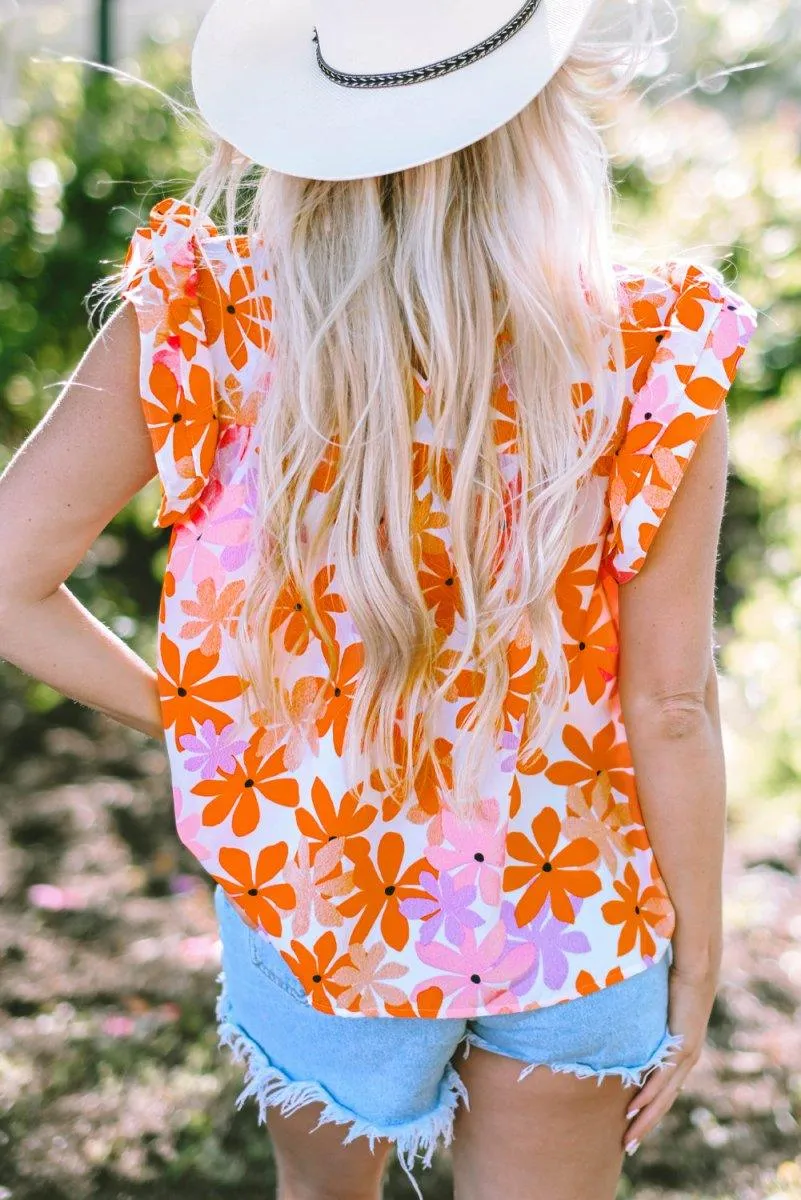 Nya Ruffled Orange and Pink Floral Top