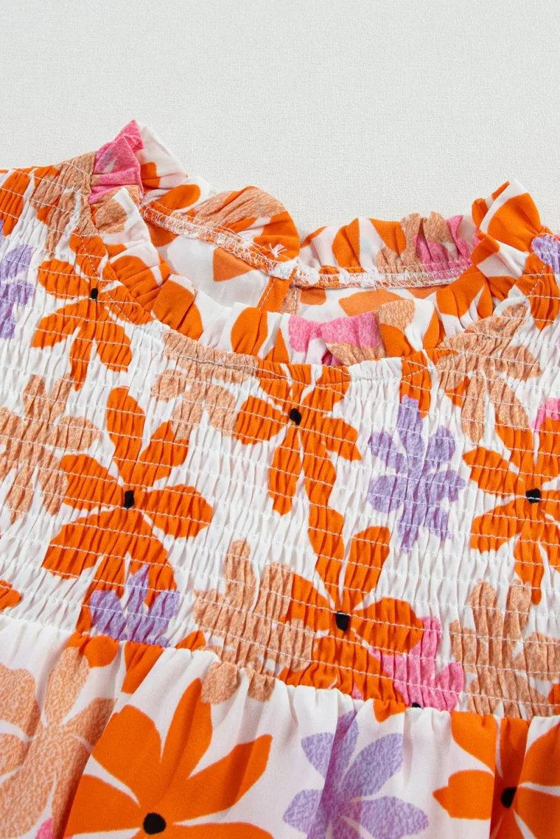 Nya Ruffled Orange and Pink Floral Top
